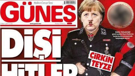 "Frau Hitler": Merkel turk gazetasida Hitler ko‘rinishida tasvirlandi