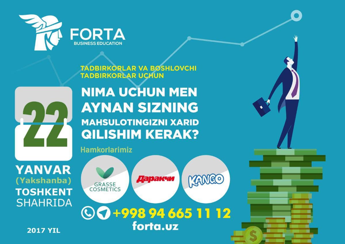 Tadbirkorlar orasida katta shov-shuvlarga sabab bo‘layotgan biznes seminarga bir kun qoldi! O‘tkazib yubormang!!!