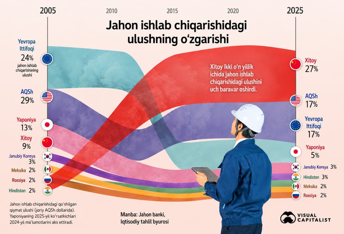 2005–2025: dunyo ishlab chiqarish markazi qanday o‘zgardi?