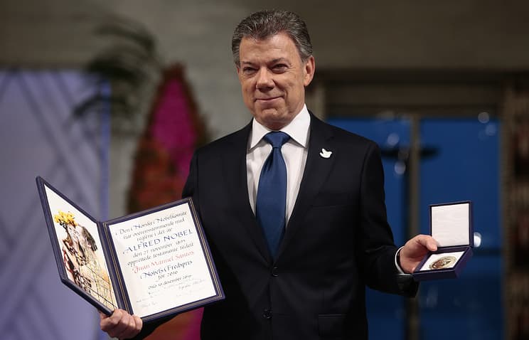 Kolumbiya prezidentiga Nobel tinchlik mukofoti topshirildi