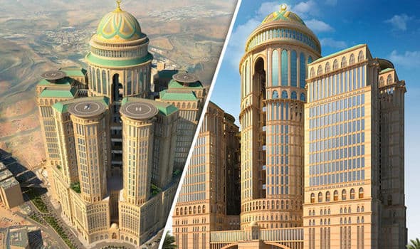 Makka shahrida barpo etilayotgan dunyodagi eng mahobatli mehmonxonadan video va fotolavhalar