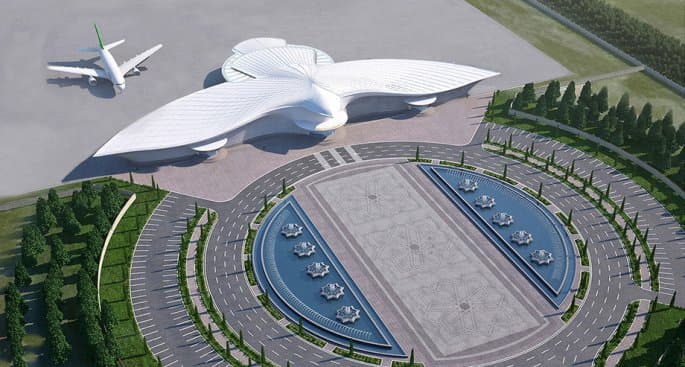 Ginnesning Rekordlar kitobidan joy olgan Ashxoboddagi yangi aeroport fotojamlanmasi