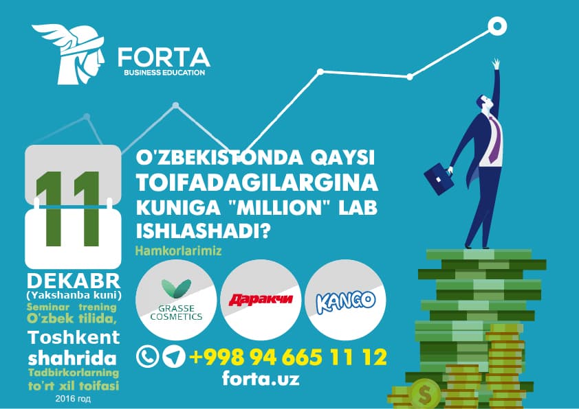 Toshkent shahrida o‘zbek tilida o‘tkaziladigan  maxsus biznes seminarga  4 kun qoldi!
