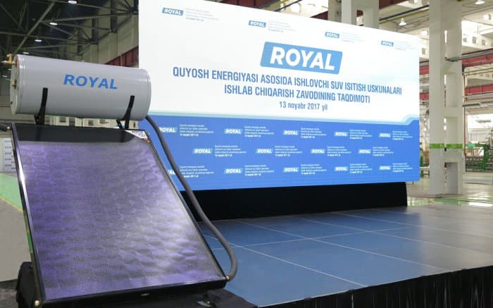 Royal savdo belgisi ostida quyosh energiyasida ishlovchi suv isitgichlar ishlab chiqarilishi taqdimoti bo‘lib o‘tdi