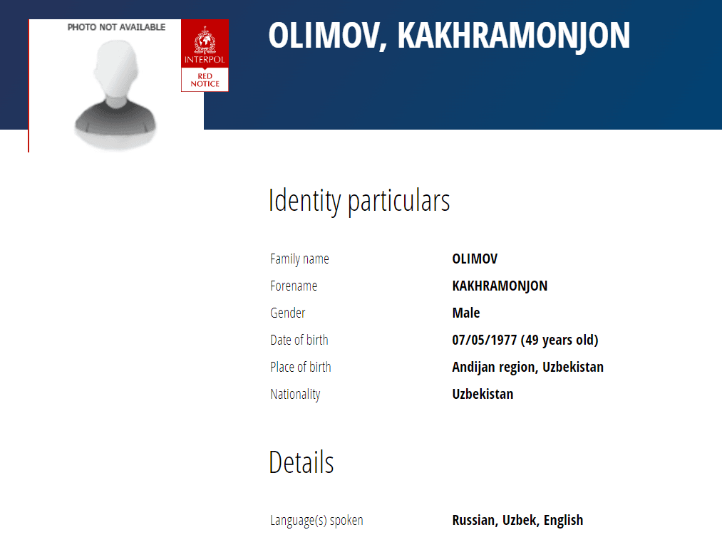 Anorbank shareholder Kakhramon Olimov placed on international wanted list
