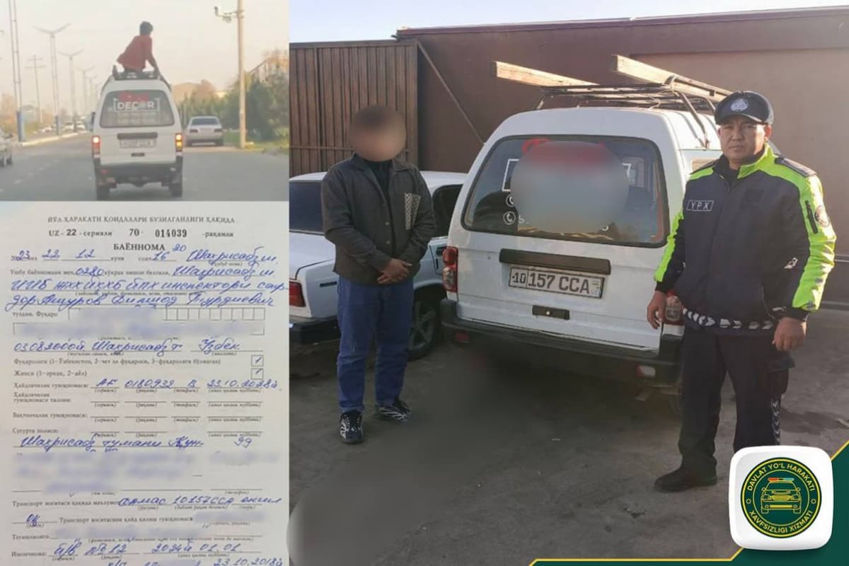 Qashqadaryoda haydovchi Damas mashinasining tomiga odam mindirib harakatlandi