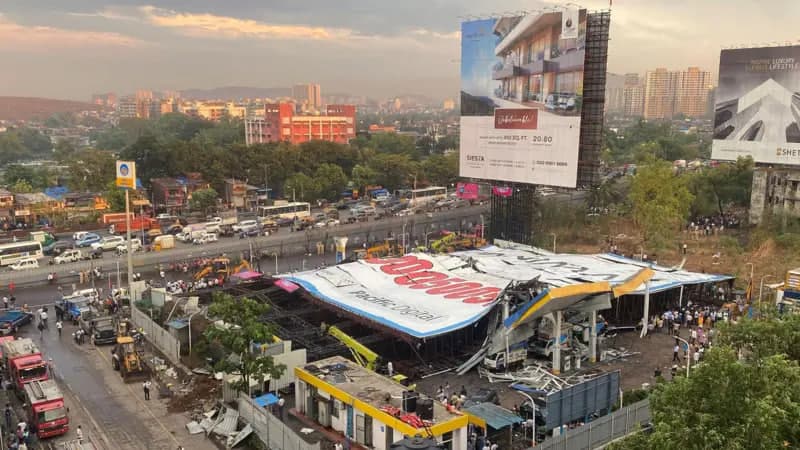 Mumbayda shamol tufayli ulkan bilbord quladi. 14 kishi halok bo‘lgan