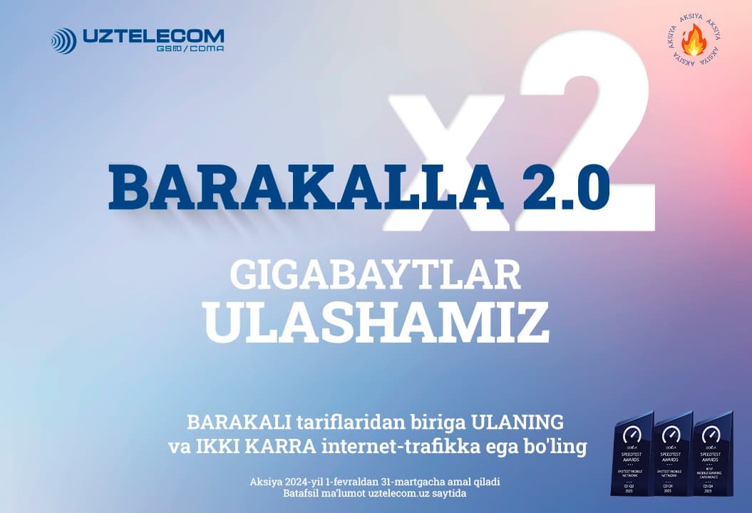 UZTELECOM mobil internet tezligi bo‘yicha yetakchiga aylandi va yangi abonentlar uchun internet-trafikni ikki karra ko‘proq taqdim etadi