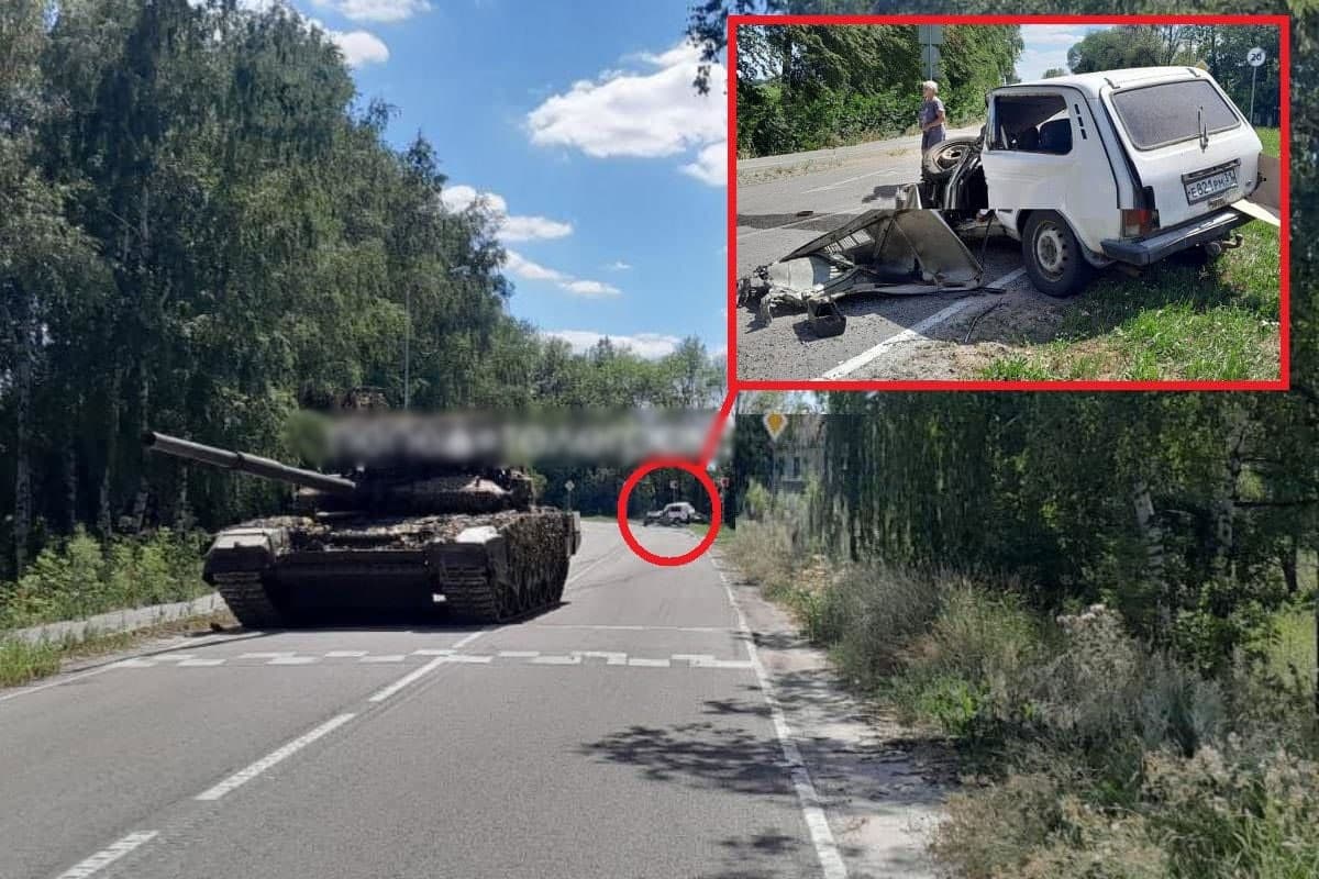 Belgorod yaqinida Rossiya tanki avtomobilni bosib ketdi 