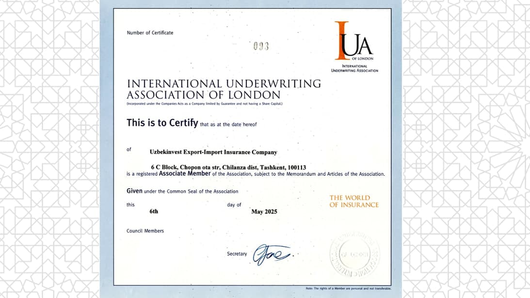 «O‘zbekinvest» IUA a’zosiga aylandi va Londonning global sug‘urta bozorida o‘z mavqeyini mustahkamladi