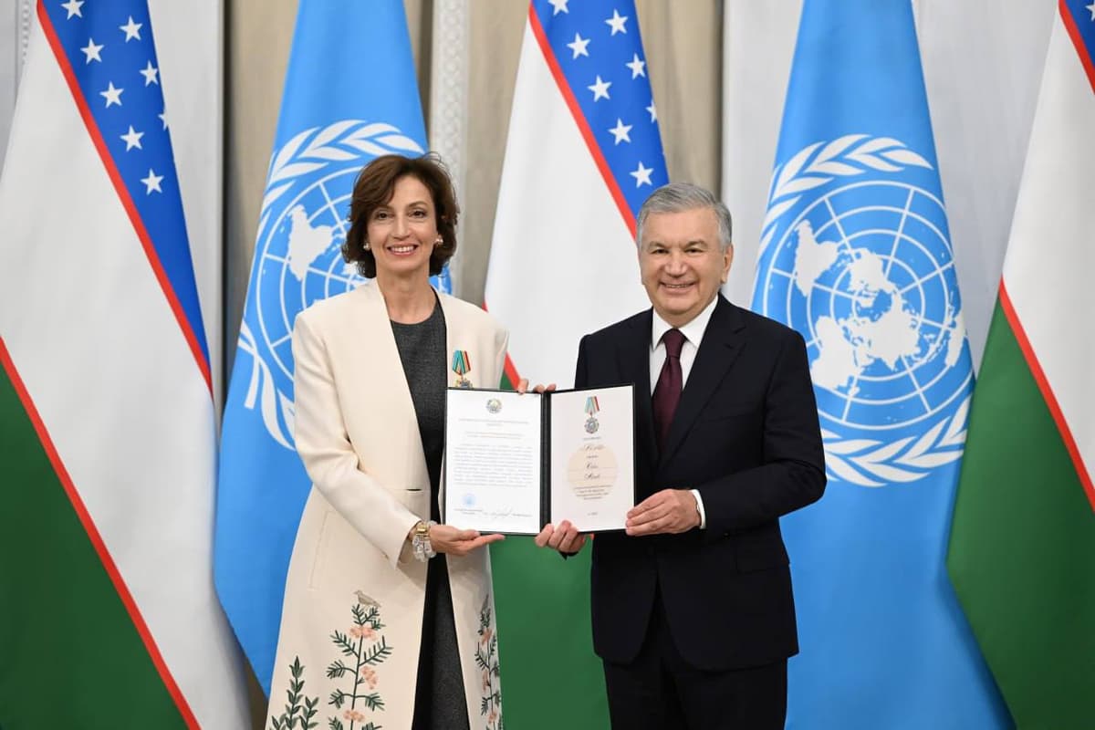 President Mirziyoyev awards UNESCO Director-General Audrey Azoulay the Order of Friendship