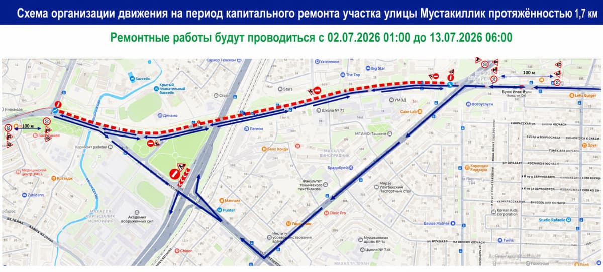 Движение транспорта на проспекте Мустакиллик временно ограничат