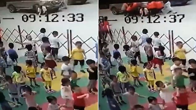 Xitoyda olti bog‘cha tarbiyachisi bir erkakni jip ostidan chiqarib oldi (video)