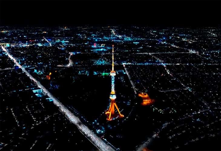 Tashkent TV Tower shines with multi-color illumination (video)