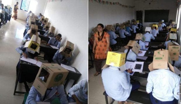 Hindistonda talabalar imtihonni boshlariga karton quti kiygan holda topshirishga majburlandi