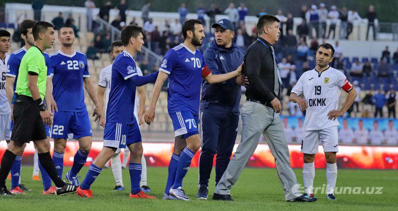 O‘yin vaqtida maydon markazigacha chiqib borgan No‘'mon Hasanovga diskvalifikatsiya va jarima qo‘llandi