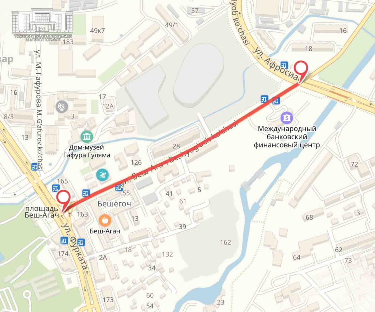 21 va 22 mart kunlari Beshyog‘och ko‘chasi bo‘ylab transport harakati to‘xtatiladi