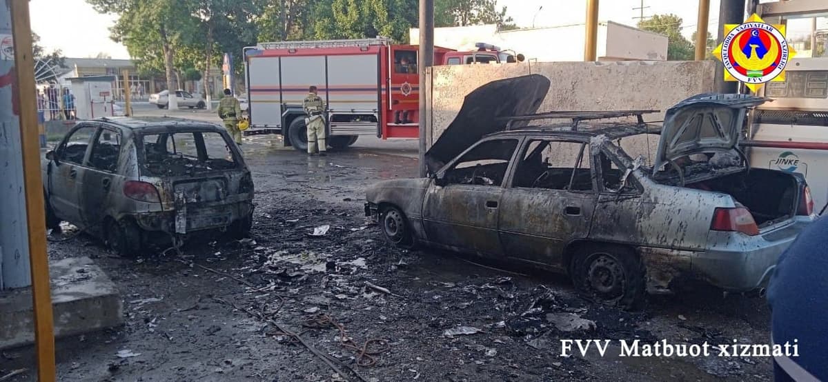На газозаправочной станции в Джизаке сгорели два легковых авто