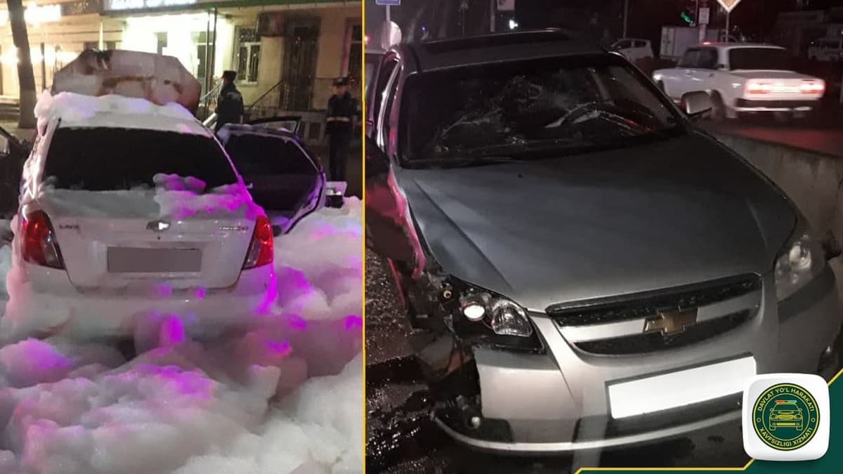 В Чирчике Lacetti влетел в столб и загорелся