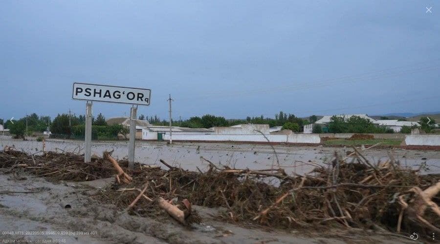 В Джизаке селевым потоком смыло автомобиль Damas