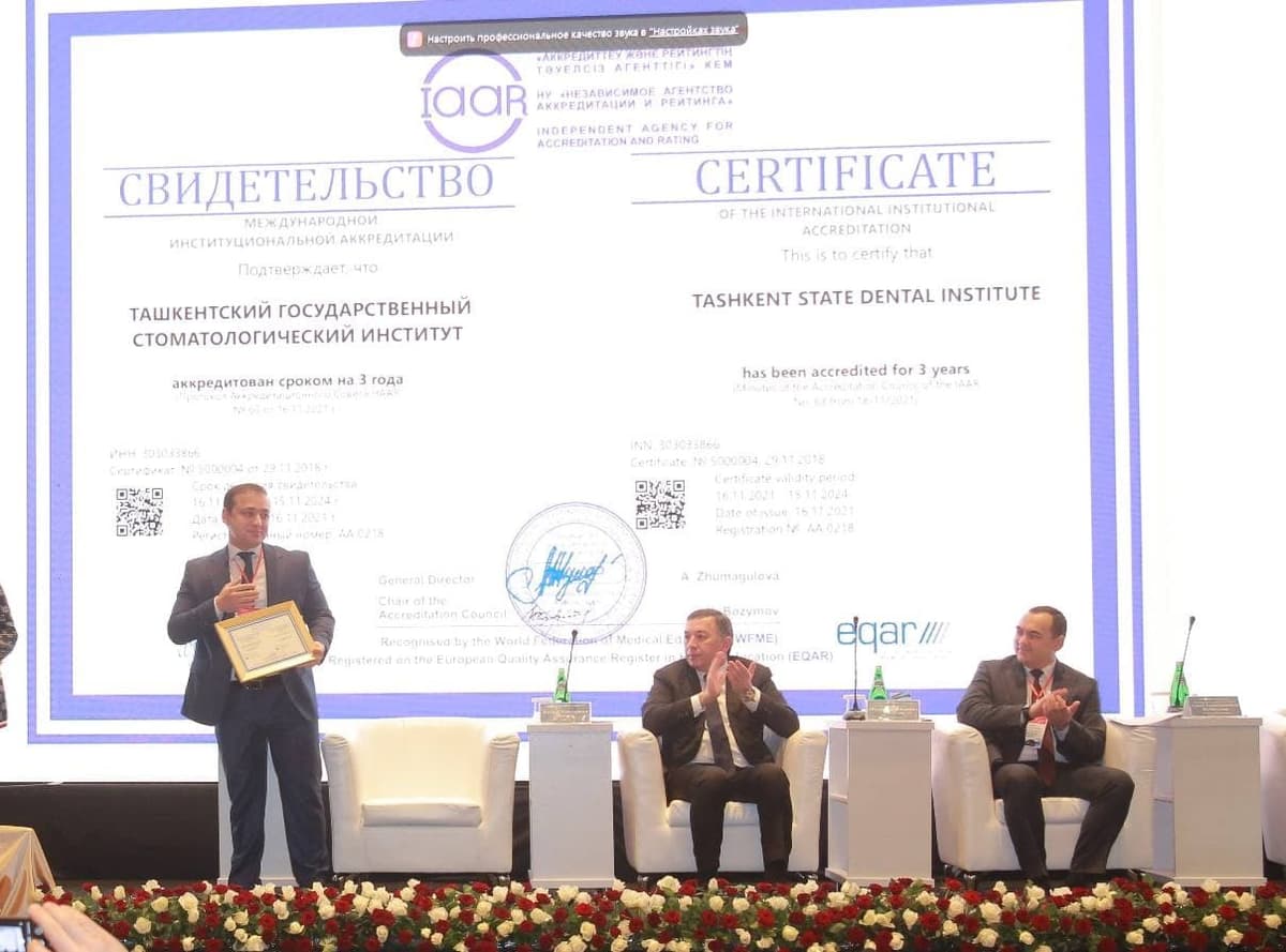 O‘zbekistonda ilk marotaba Toshkent davlat stomatologiya instituti dunyo tan olgan WFME xalqaro akkreditatsiyasidan o‘tdi