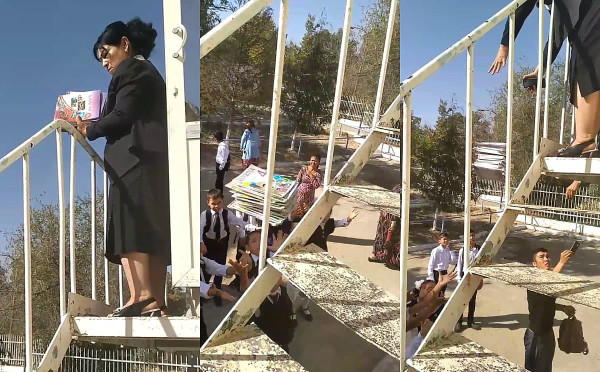 Samarqandda darsliklarni zinadan uloqtirib tarqatgan o‘qituvchi ishdan ketdi