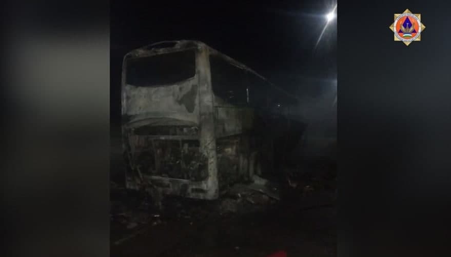 A passenger bus burned down in Karakalpakstan