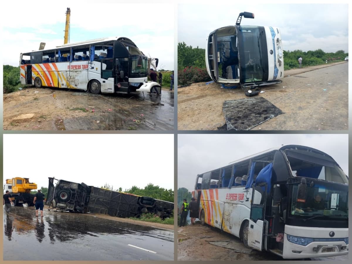 В Кызылтепинском районе Навоийской области опрокинулся туристический автобус – видео