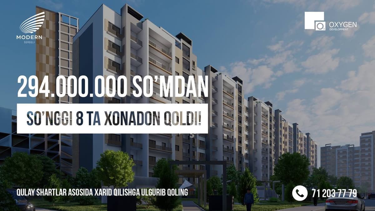 Qulay narxlarda so‘nggi 8 ta xonadonlardan birining egasiga aylaning! 