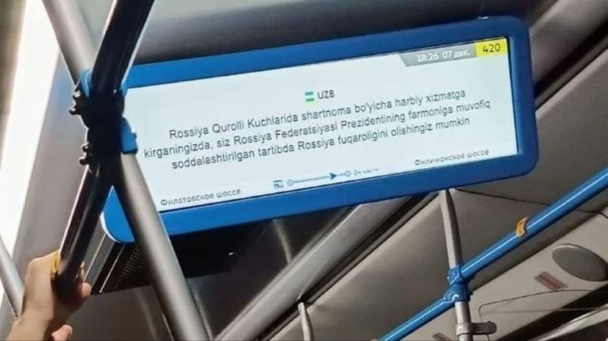 Moskvadagi avtobuslardan fuqarolik evaziga RF armiyasida xizmat qilishga chorlangan o‘zbek tilidagi e’lonlar olib tashlandi