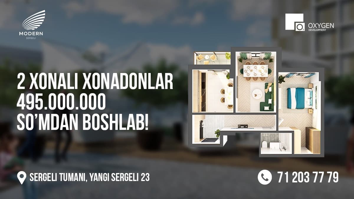 2 xonali xonadonlar 495 000 000 sömdan boşlab! 