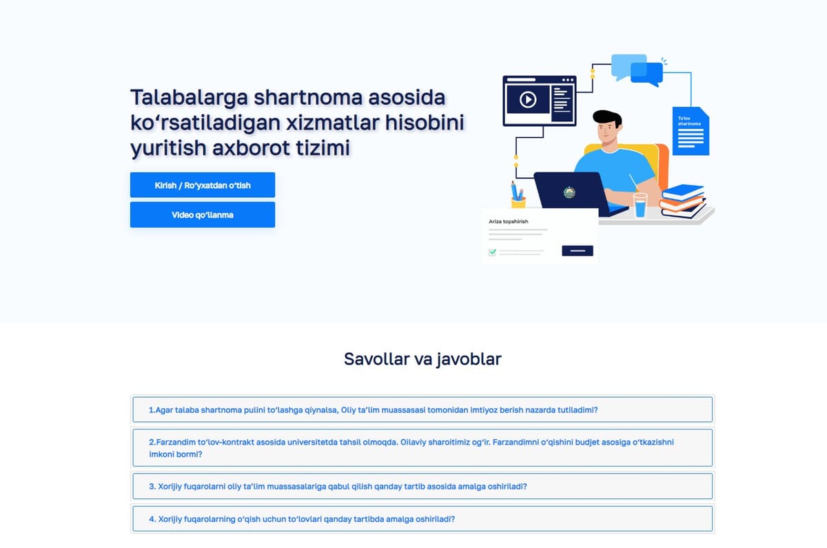 Талабалар тўлов шартномасини онлайн олиши мумкин