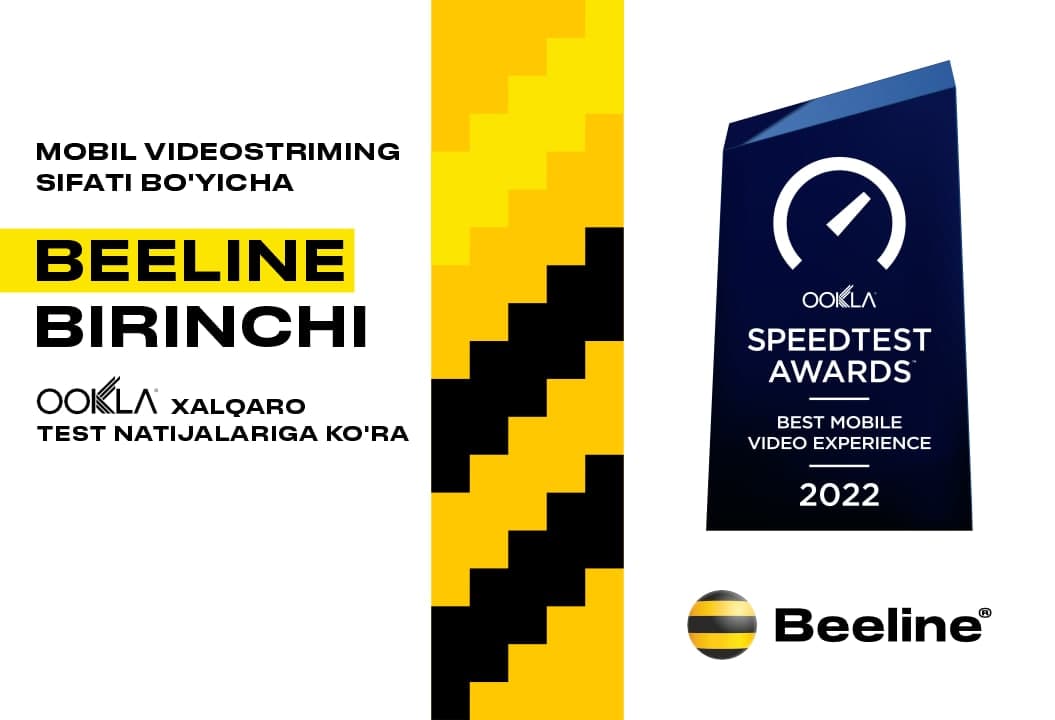 Beeline Uzbekistan eng yaxşi mobil video sifati uçun Ookla® Speedtest Awards™ ğolibi böldi