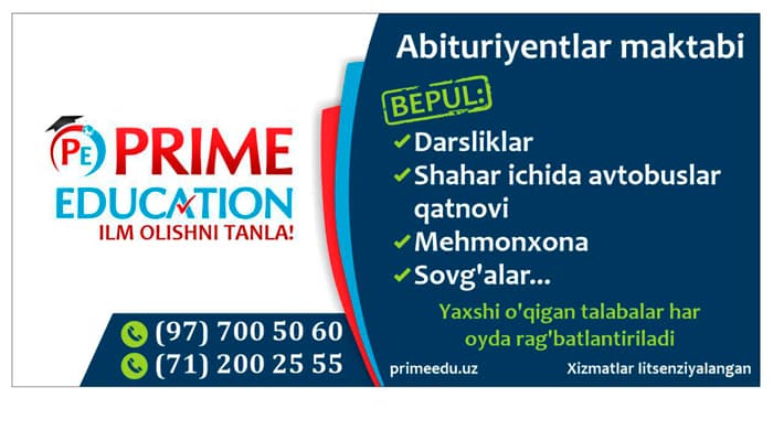 O‘zbekistonda ilk bor "Prime Education" innovatsion abituriyentlar maktabi o‘z o‘quvchilariga eng zamonaviy imkoniyatlarni taqdim etadi