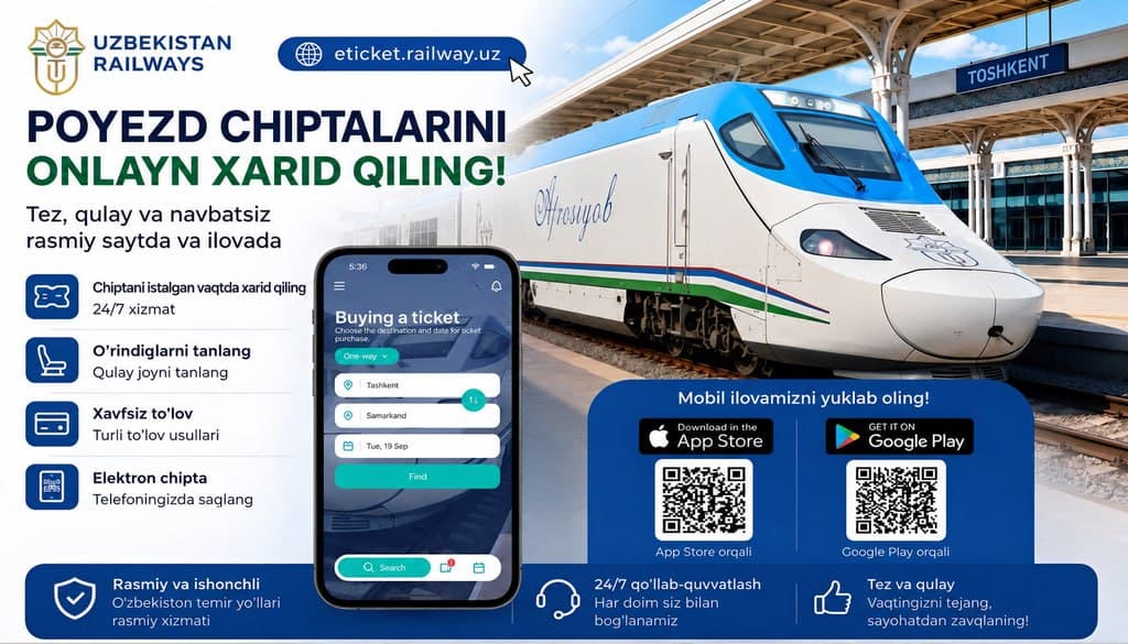 ‘‘Oʻzbekiston temir yoʻllari’’ AJ eticket.railway.uz sayti va “Uzrailway Tickets” mobil ilovasini ishga tushurdi