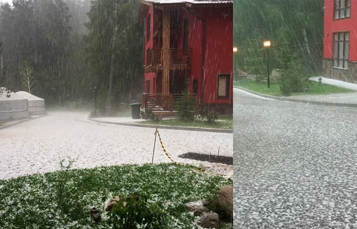 Olmaotada qor aralash do‘l yog‘di (foto, video)