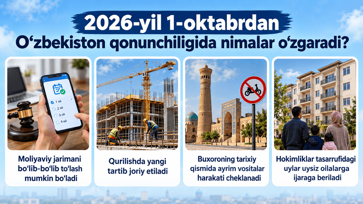 Yagona portalda yangi xizmatlar, madaniy tadbirlarga bepul vaucher va qurilishdagi majburiyat: 1-oktabrdan nimalar oʻzgaradi?