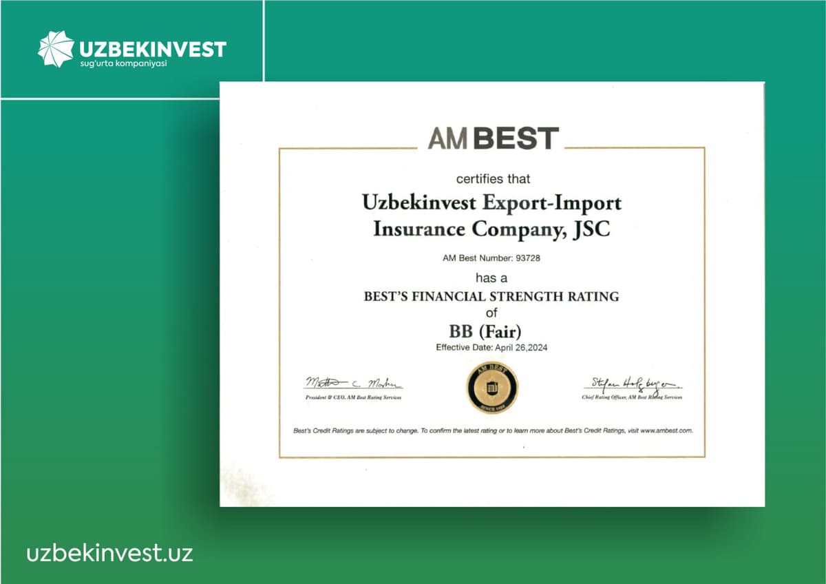 A.M. Best Company xalqaro reyting agentligi “O‘zbekinvest”ning reytingini “Barqaror” prognozi bilan “bb” darajasigacha ko‘tardi