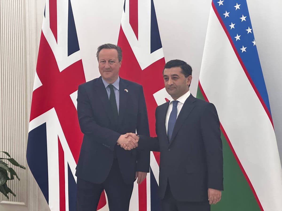 UK Foreign Secretary David Cameron arrives in Uzbekistan