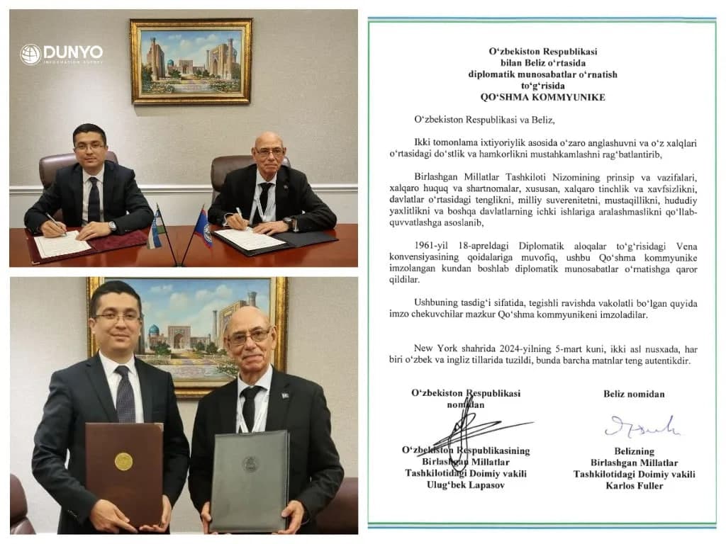Uzbekistan establishes diplomatic relations with Belize