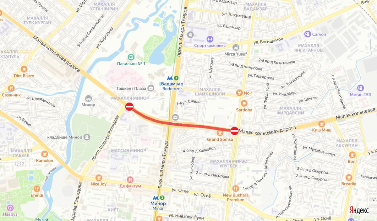 Toshkentdagi ko‘chalardan biri avtomobillar harakati uchun 2 kunga yopiladi