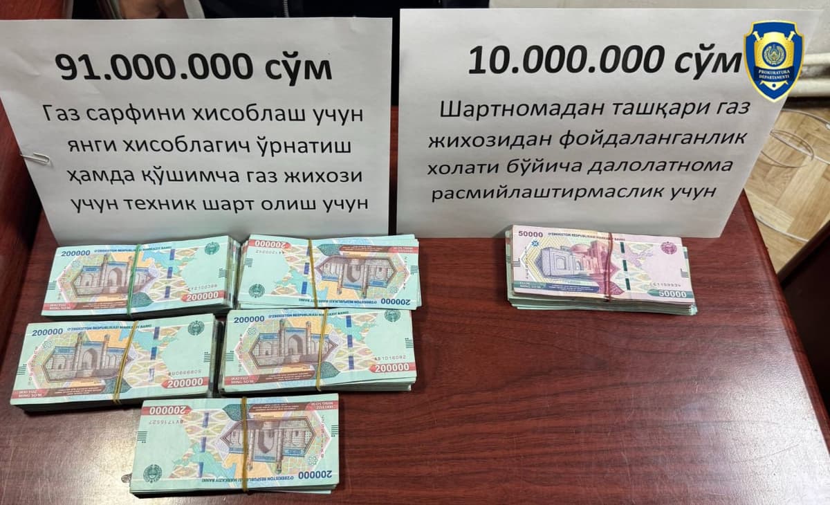 Yakkasaroyda 101 mln so‘m olgan gaz ta’minoti sohasi xodimi ushlandi