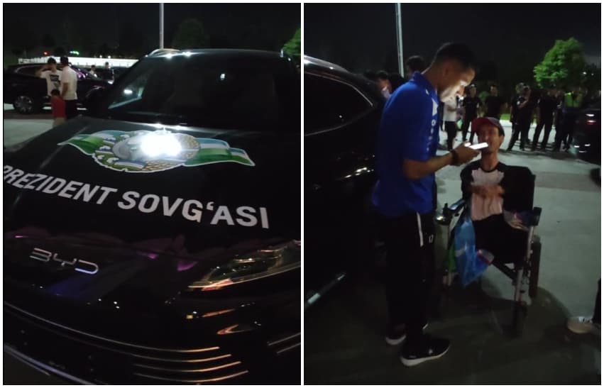 Ислом Тухтахужаев подарил свой BYD товарищу по команде Бобуру Абдухаликову