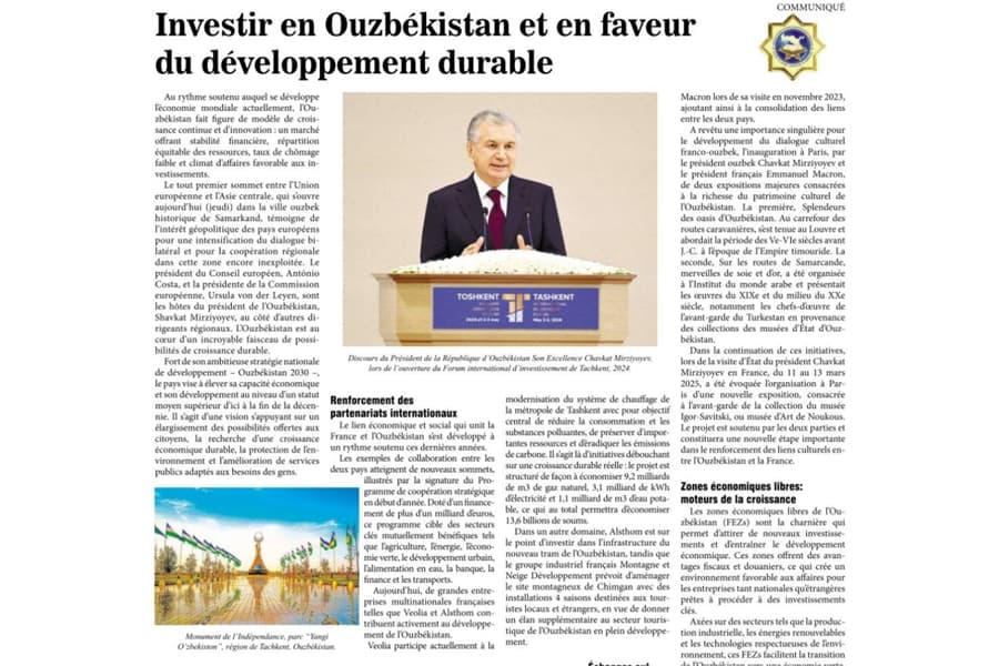 Le Figaro газетасида Ўзбекистон ҳақида мақола чоп этилди