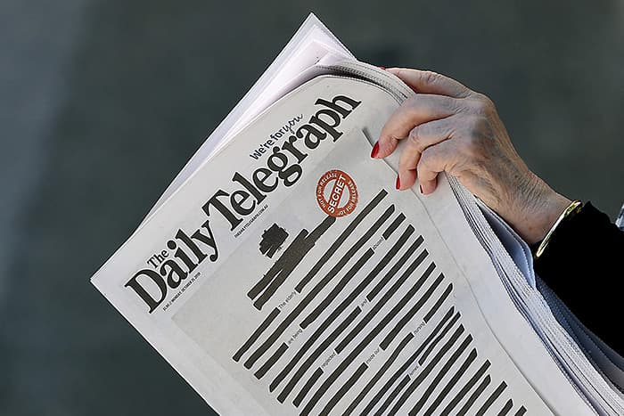 Австралия газеталари бош саҳифалари «цензураланган» кўринишда чиқди