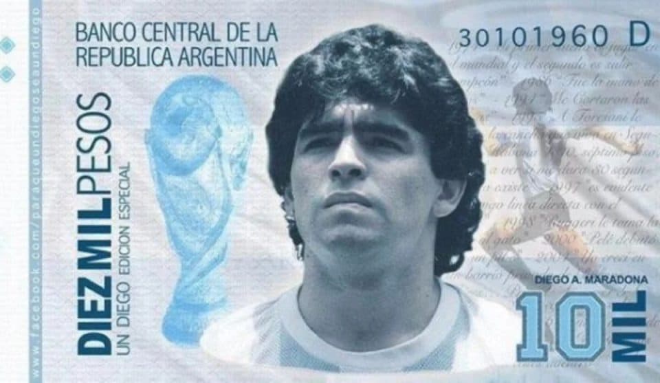 Argentinaliklar Maradonani 10 ming pesolik banknotada tasvirlashni iltimos qilishdi