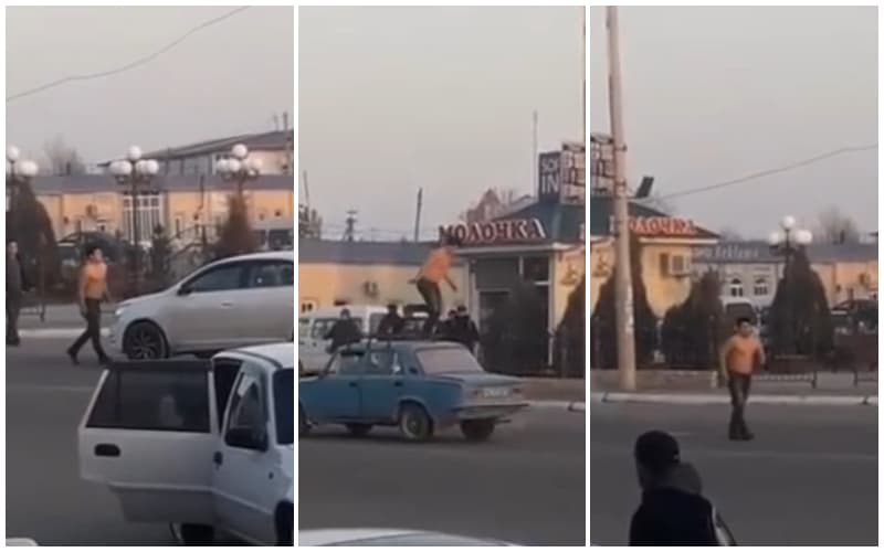 В Навои правоохранители задержали мужчину, который полуголым прыгал на капоты автомобилей