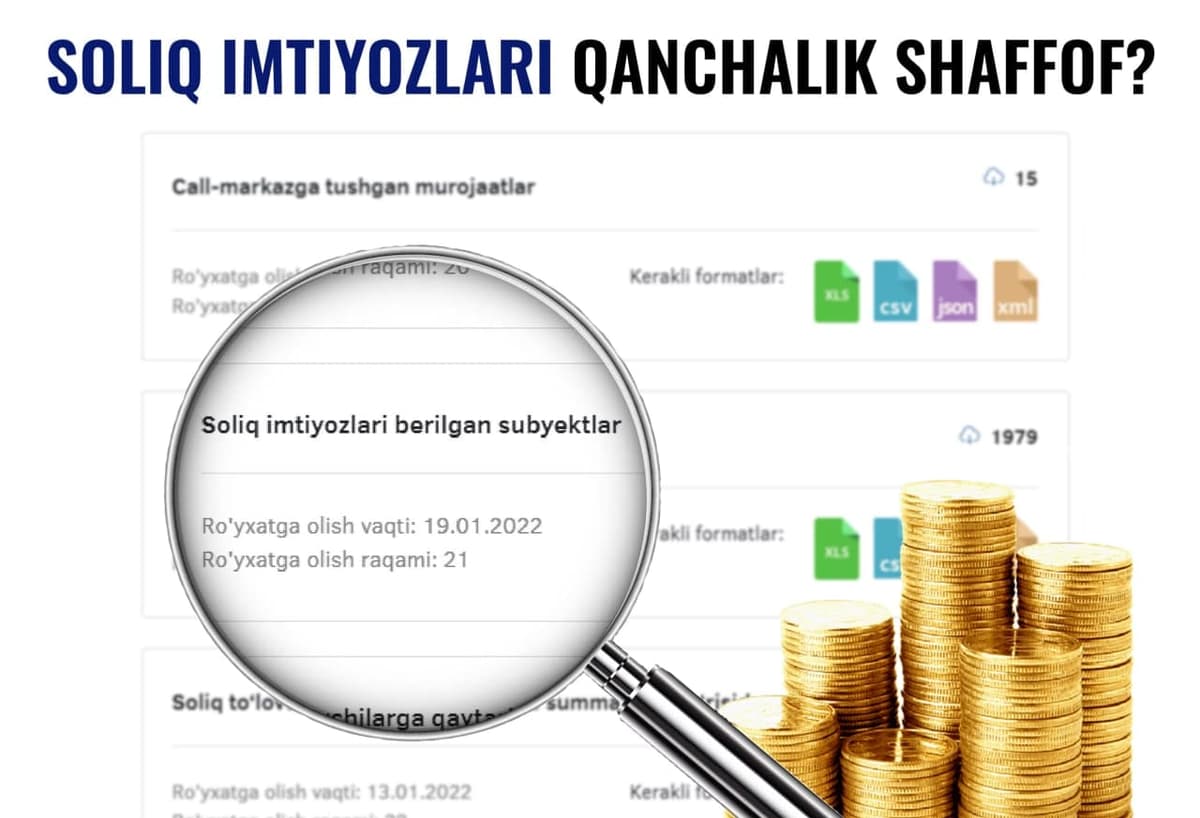 Soliq imtiyozlari: Ochiqlanayotgan ma’lumotlar yetarlimi?