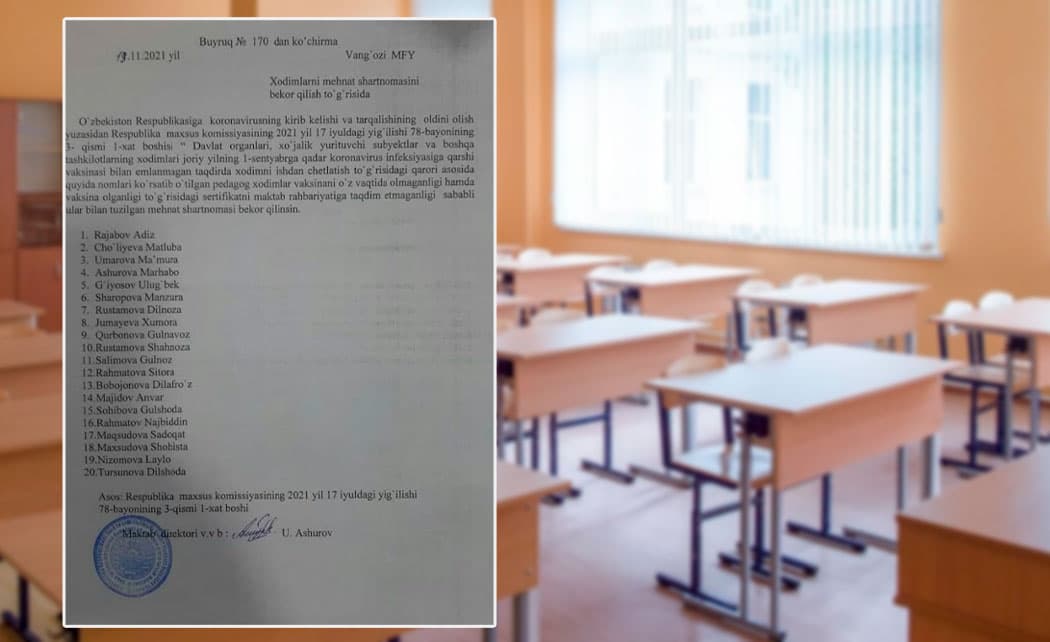 “Qo‘rqitib qo‘ymoqchi edim” - Navoiyda maktab direktori emlanmagan o‘qituvchilarni yoppasiga “ishdan bo‘shatdi”