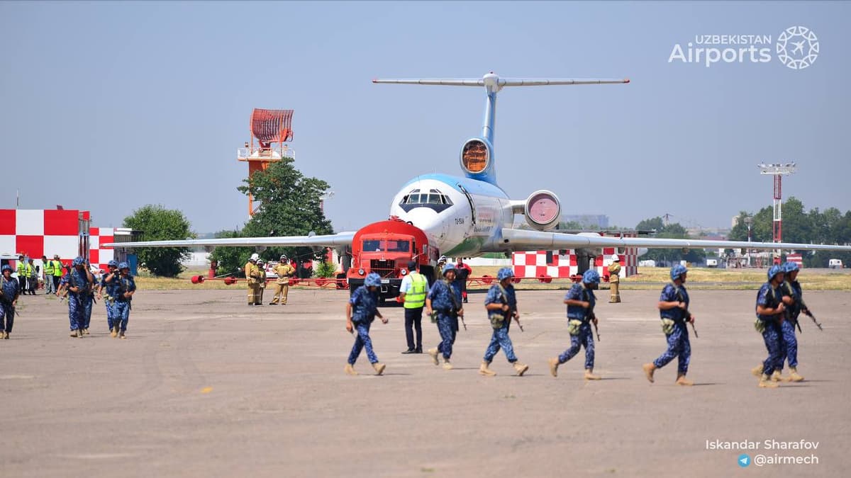 Toshkent aeroportida samolyot qo‘nishi bilan bog‘liq keng ko‘lamli o‘quv mashg‘ulotlari bo‘lib o‘tdi